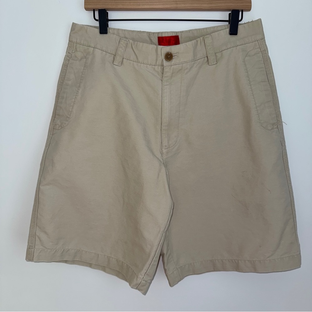 Izod Khaki Cotton Chino Shorts Size 33 Classic Fit Casual Summer